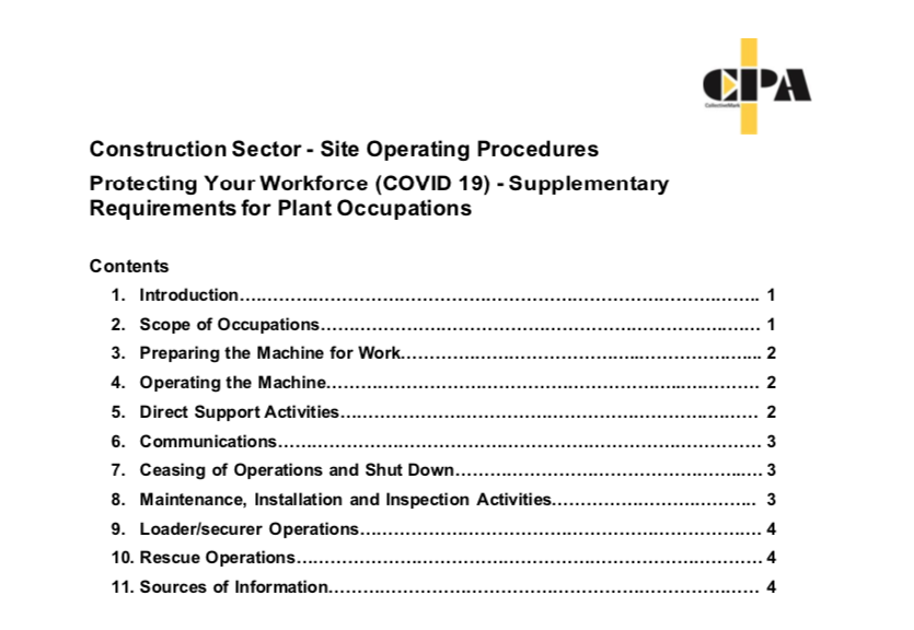 Construction Sector CPA Plant Occupations